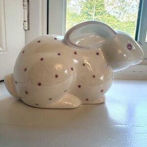 Tiffany & Co Ceramic Bunny Vintage Piggy Bank Pink Polka Dots Hand Painted Italy